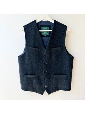 Emerald Isle Vest Men’s Size 40 Blue Herringbone Button Front Waistcoat C43